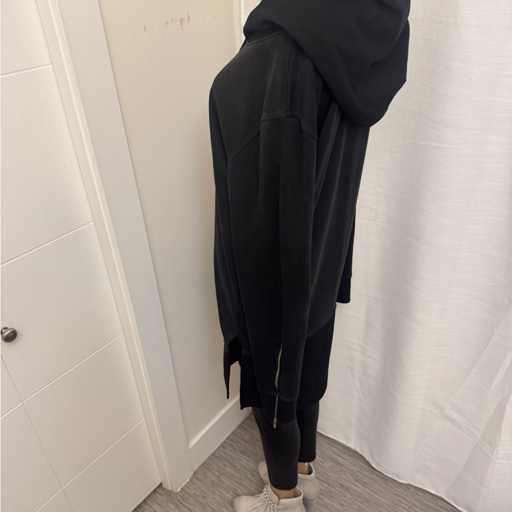 22” ptp zipper cuffs, Black Hooded Women's Top - Picture 4 of 11